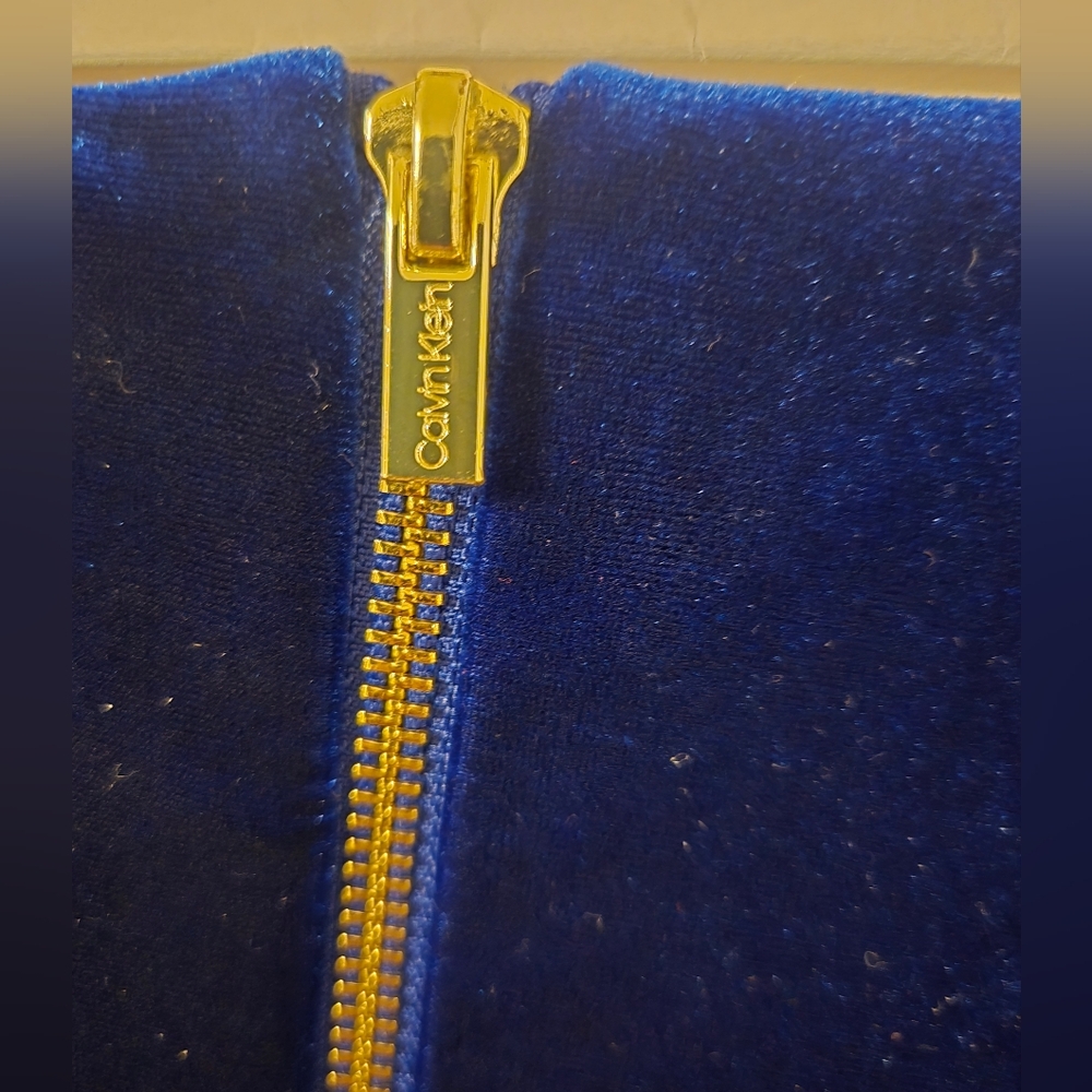 Calvin Klein Blue Velvet Dress 👗 with trumpet sleeves 14W - Picture 3 of 6